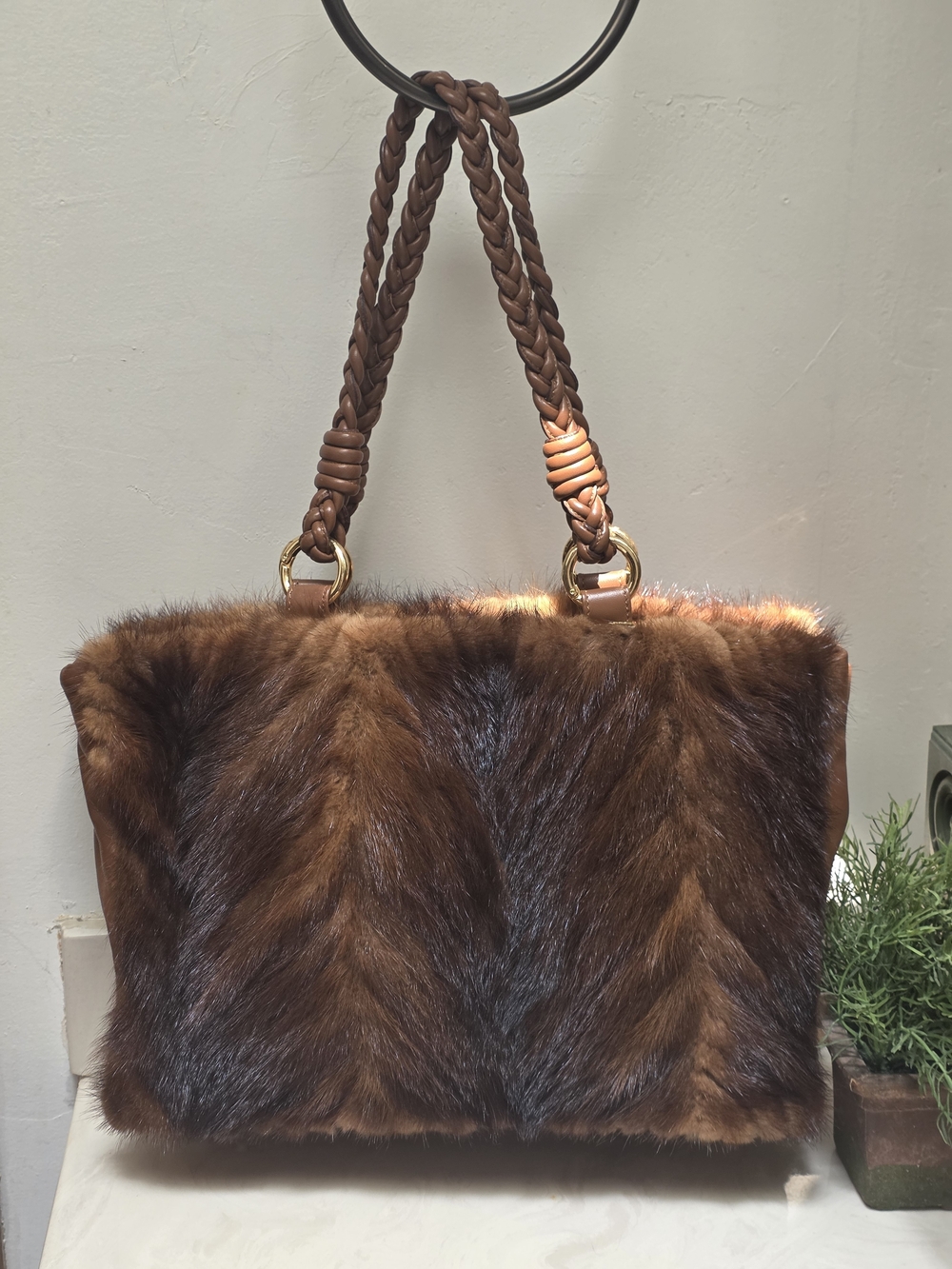 Vintage Deadstock Paolo Masi Large Chevron Mink Fur Bag, NWT. Made In Italy